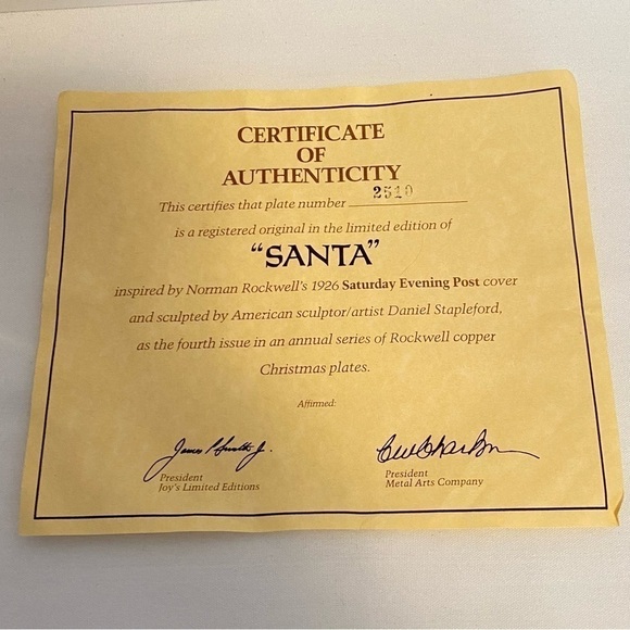 The metal arts company norman rockwell christmas santa copper collector's plate - Picture 10 of 11